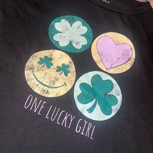 Evsie Girls Black Tee with 'One Lucky Girl' Design